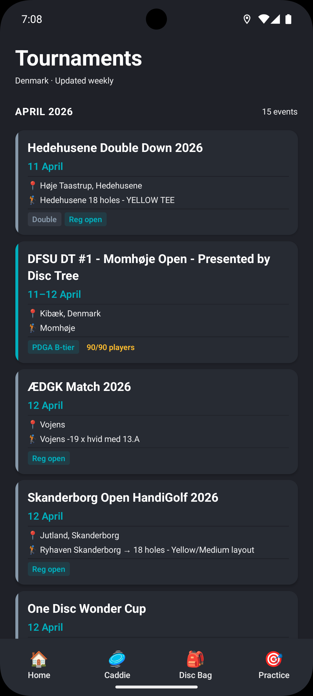 Tournament list view